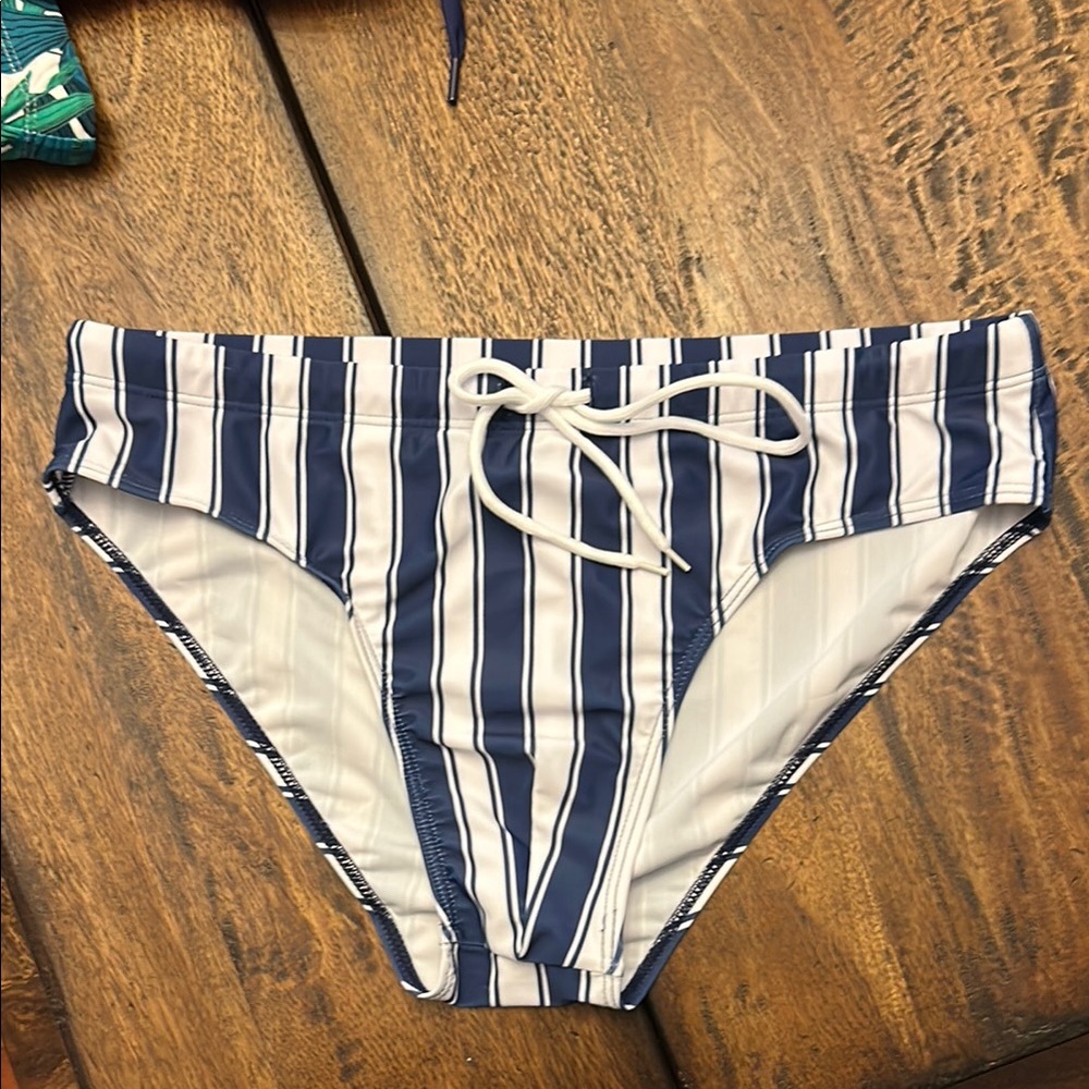Striped Blue and White Swim Trunks